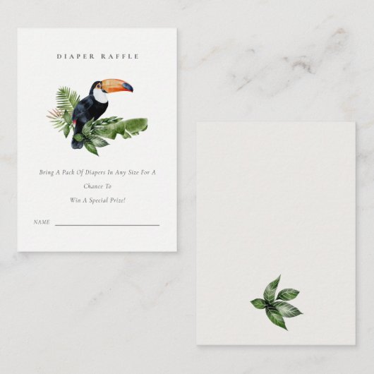 トロピックレインフォレストトゥーカンおむつラッフルベビーシャワー エンクロージャーカード (正面/裏面)