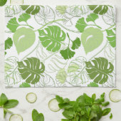 トロピック緑葉色模様 キッチンタオル (折り畳み)