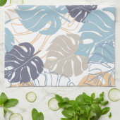 トロピック青と黄色の葉のパターン キッチンタオル (折り畳み)