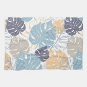 トロピック青と黄色の葉のパターン キッチンタオル (横)