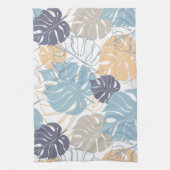 トロピック青と黄色の葉のパターン キッチンタオル (縦)