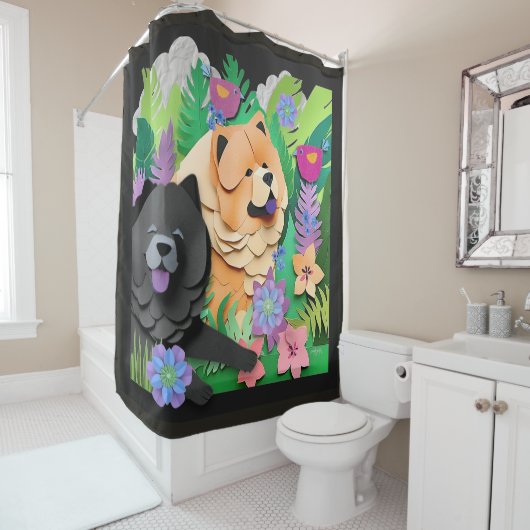 トロピックTANGOレッドブラックチャウ シャワーカーテン (インサイチュ)