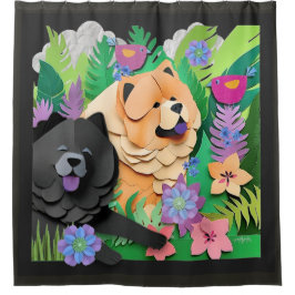 トロピックTANGOレッドブラックチャウ シャワーカーテン