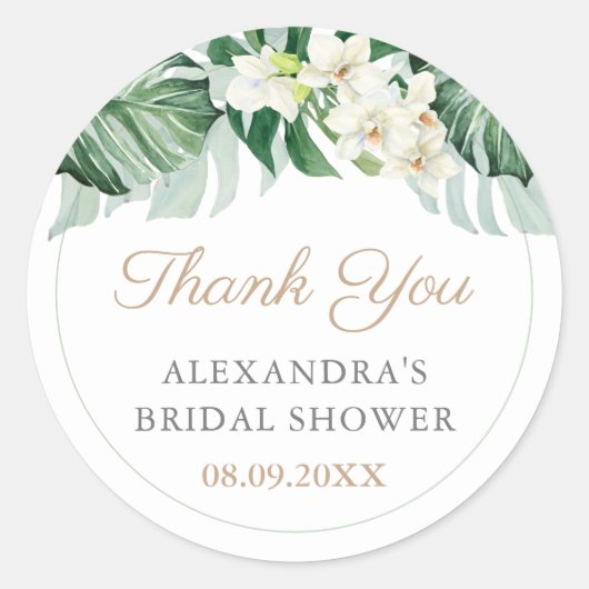 トロピッスタイリッシュクの葉のウェディングシャワー ラウンドシール (正面)