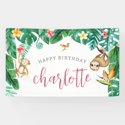 トロピッパーソナライズされたクジャングル子供の誕生日パーティー 横断幕 (横)