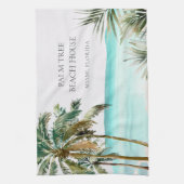 トロピッパーソナライズされたクパーム離れツリービーチ キッチンタオル (縦)