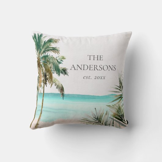 トロピッパーソナライズされたクパーム離れツリービーチ クッション (裏面)