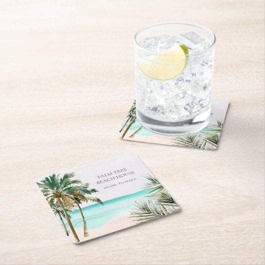 トロピッパーソナライズされたクパーム離れツリービーチ スクエアペーパーコースター (インサイチュ)