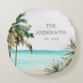 トロピッパーソナライズされたクパーム離れツリービーチ ラウンドクッション (正面)
