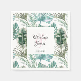 トロピッパーソナライズされたク結婚のパーム模様 スタンダードカクテルナプキン