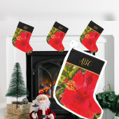 トロピッパーソナライズされたク赤花モノグラム ラージクリスマスストッキング