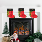 トロピッパーソナライズされたク赤花モノグラム ラージクリスマスストッキング