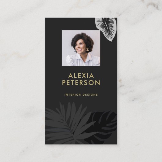トロピッミニマルクモダン企業の・ブラック金ゴールド写真 名刺 (正面)