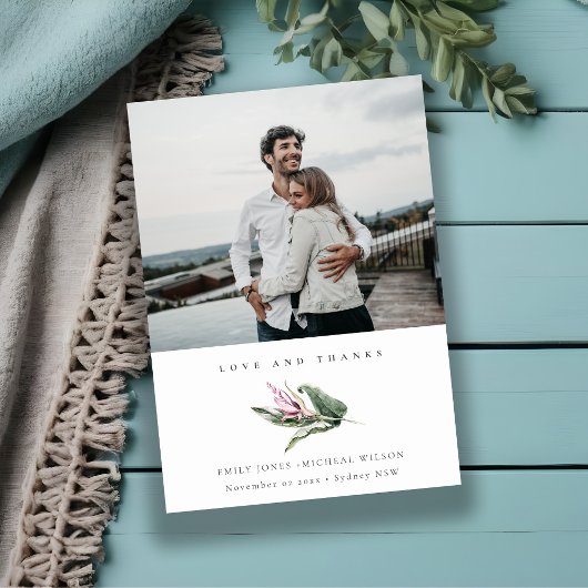 トロピッミニマルクリーリーピンクフローラフォト結婚ズ サンキューカード