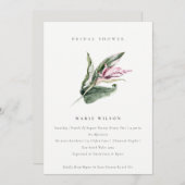 トロピッミニマルクリーリーピンクフローラブライダルシャワー 招待状 (正面/裏面)