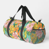 トロピッモダンクの花のパタパーソナライズされたーン名 ダッフルバッグ (右コーナー)