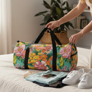 トロピッモダンクの花のパタパーソナライズされたーン名 ダッフルバッグ