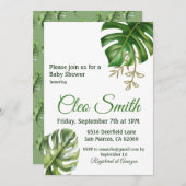 トロピッモダンクの葉の男女兼用赤ちゃんシャワー 招待状 (正面/裏面)