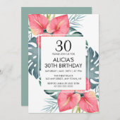 トロピッモダンクアンスリウム&モンステラ誕生日 招待状 (正面/裏面)