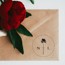 トロピッモダンクエレガントパーム結婚ツリーのイニシャル セルフインキングスタンプ