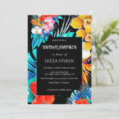 トロピッモダンクカラフルブラックベースブライダルシャワー 招待状 (スタンド正面)