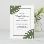 トロピッモダンクグリーンパームリーフブライダルシャワー 招待状 (スタンド正面)