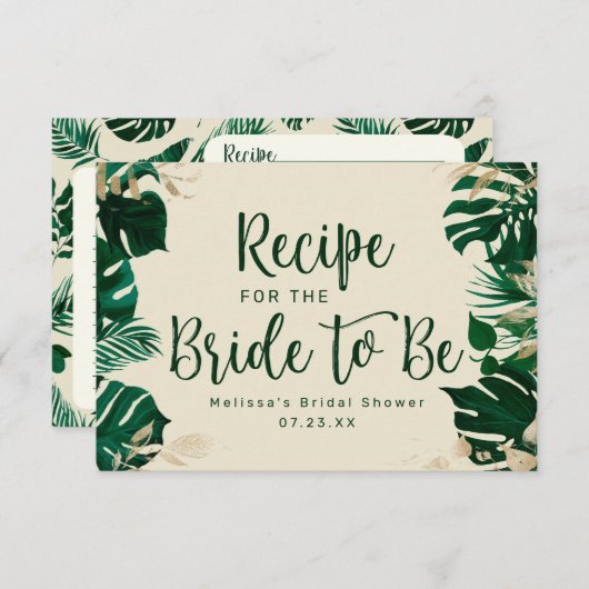 トロピッモダンクグリーンブライダルシャワーレシピ エンクロージャーカード (正面/裏面)