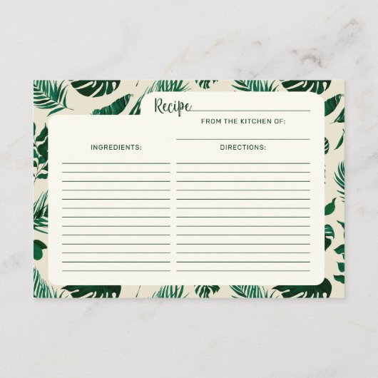 トロピッモダンクグリーンブライダルシャワーレシピ エンクロージャーカード (裏面)