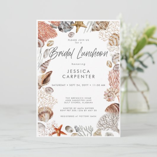 トロピッモダンクシーシェルフレームブライダルルンチョン 招待状 (スタンド正面)