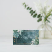 トロピッモダンクティール(緑がかった色)大理石&金ゴールドグリッター 名刺 (スタンド正面)