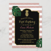 トロピッモダンクパイナップルハワイアン第1誕生日 招待状 (正面/裏面)