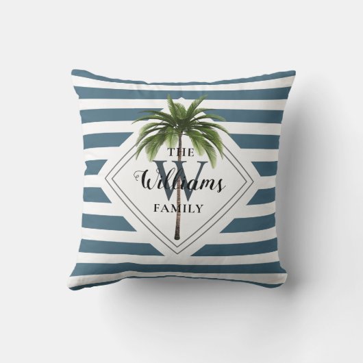 トロピッモダンクパームツリーブルーストライプセツモノグラム クッション (裏面)