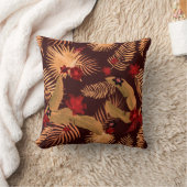 トロピッモダンクパーム模様 |ブラウンベージュ&レッド クッション (ブランケット)