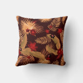 トロピッモダンクパーム模様 |ブラウンベージュ&レッド クッション (裏面)