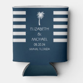 トロピッモダンクパーム結婚ツリーのネイビーブルー 缶クーラー (正面)