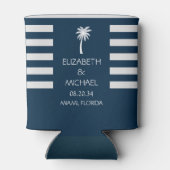 トロピッモダンクパーム結婚ツリーのネイビーブルー 缶クーラー (裏面)