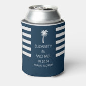 トロピッモダンクパーム結婚ツリーのネイビーブルー 缶クーラー (缶裏面)
