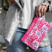 トロピッモダンクピンクフローラパーソナライズされた名 アクセサリーポーチ