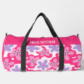 トロピッモダンクピンクフローラパーソナライズされた名 ダッフルバッグ (正面)