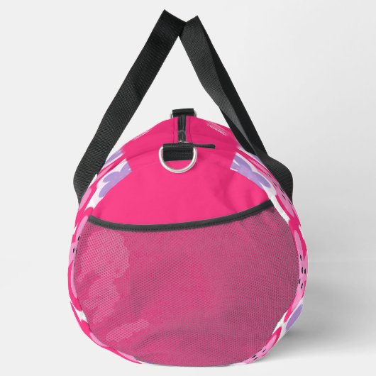 トロピッモダンクピンクフローラパーソナライズされた名 ダッフルバッグ (右)