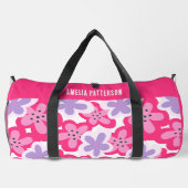 トロピッモダンクピンクフローラパーソナライズされた名 ダッフルバッグ (裏面)