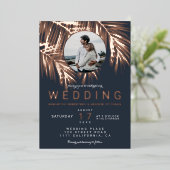 トロピッモダンク光バラ金ゴールド結婚ヤシ 箔招待状 (立ち正面)