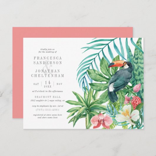 トロピッモダンク水の色葉のとトゥーカン結婚ズ インビテーションポストカード (正面/裏面)