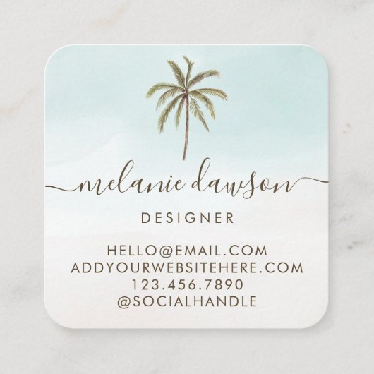 トロピッモダンク水色ヤシの木モノグラム スクエア名刺 (裏面)