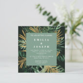 トロピッモダンク葉パームのほこりまみれの結婚緑のインチ 招待状 (スタンド正面)