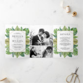 トロピッモダンク葉パームの写真結婚コラージュ 三つ折り招待状 (内部)