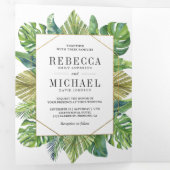 トロピッモダンク葉パームの写真結婚コラージュ 三つ折り招待状 (内部最初)