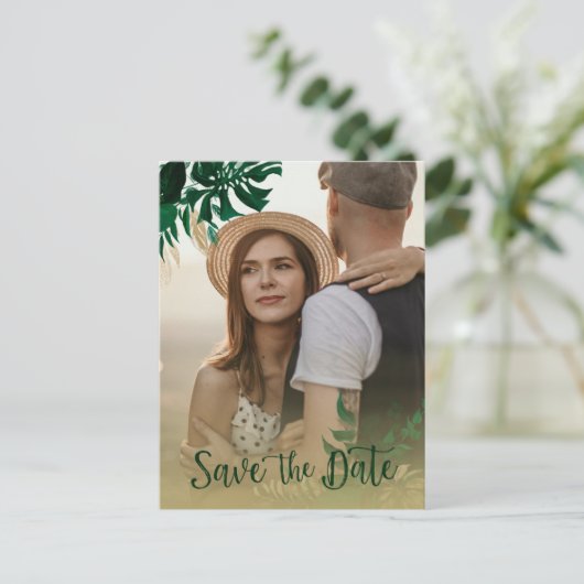 トロピッモダンク離れな写真の結婚式の日付を保存 案内ポストカード (スタンド正面)
