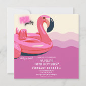 トロピッモダンルプールパーティーガール誕生日 招待状 (正面)