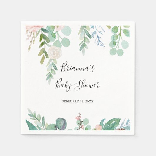 トロピッ図解入りの、写真付きのクカラフルフローラ赤ちゃんシャワー スタンダードカクテルナプキン (正面)